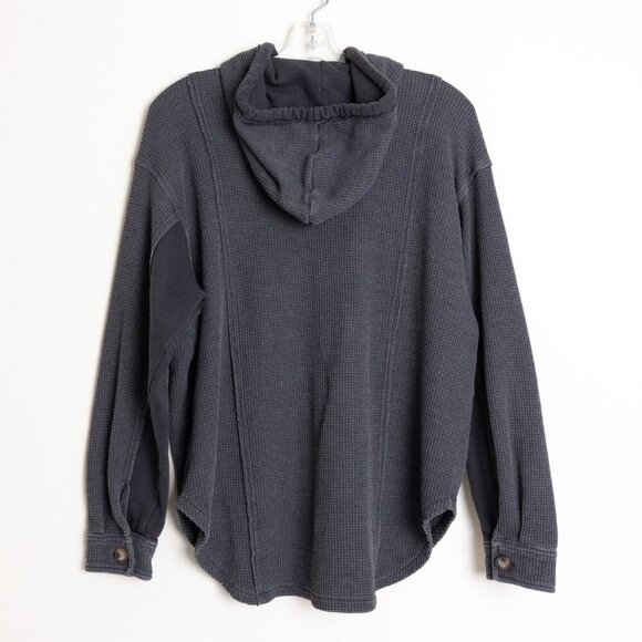 American Eagle Waffle Knit Hooded Jacket Dark Gray Oversized Medium - Picture 3 of 15